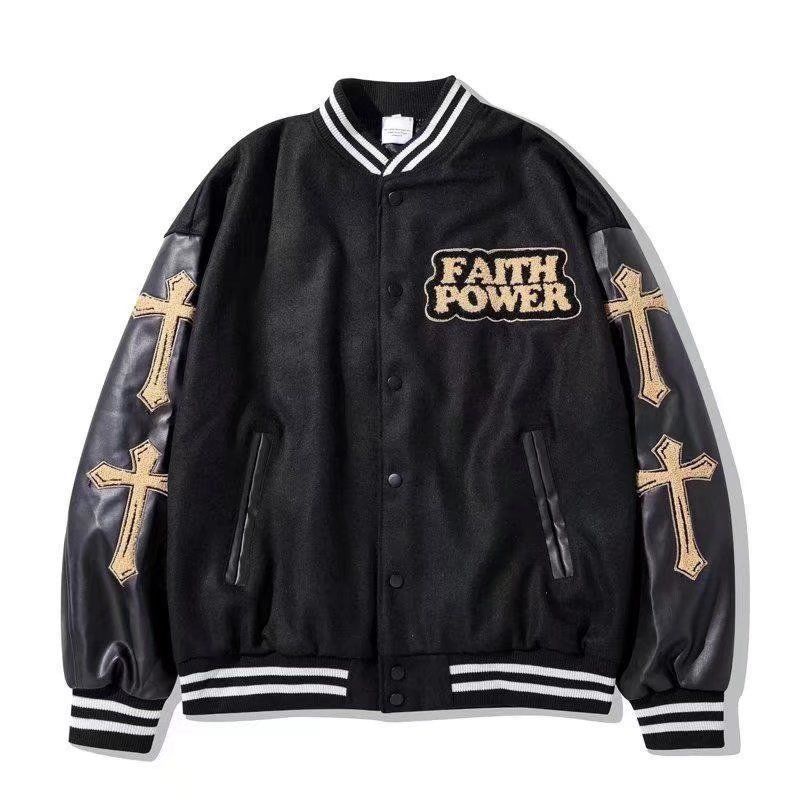 เสื้อแจ็กเก็ตเบสบอล ผ้าวูล ปักลาย สไตล์สตรีทอเมริกัน ย้อนยุค ทรงหลวม สําหรับผู้ชาย