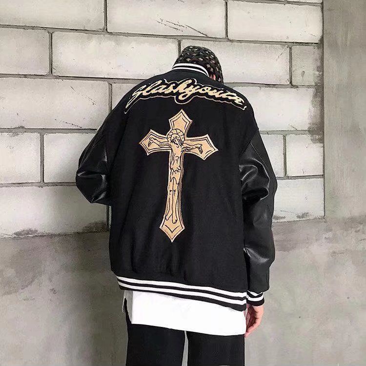 เสื้อแจ็กเก็ตเบสบอล ผ้าวูล ปักลาย สไตล์สตรีทอเมริกัน ย้อนยุค ทรงหลวม สําหรับผู้ชาย