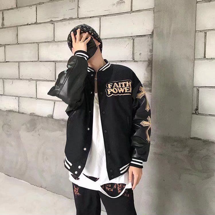 เสื้อแจ็กเก็ตเบสบอล ผ้าวูล ปักลาย สไตล์สตรีทอเมริกัน ย้อนยุค ทรงหลวม สําหรับผู้ชาย