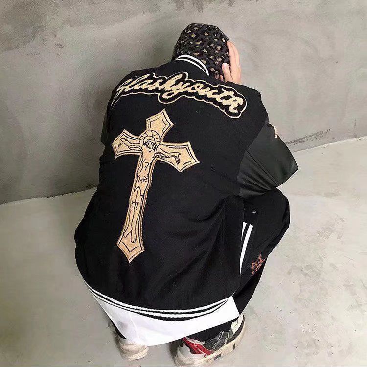 เสื้อแจ็กเก็ตเบสบอล ผ้าวูล ปักลาย สไตล์สตรีทอเมริกัน ย้อนยุค ทรงหลวม สําหรับผู้ชาย