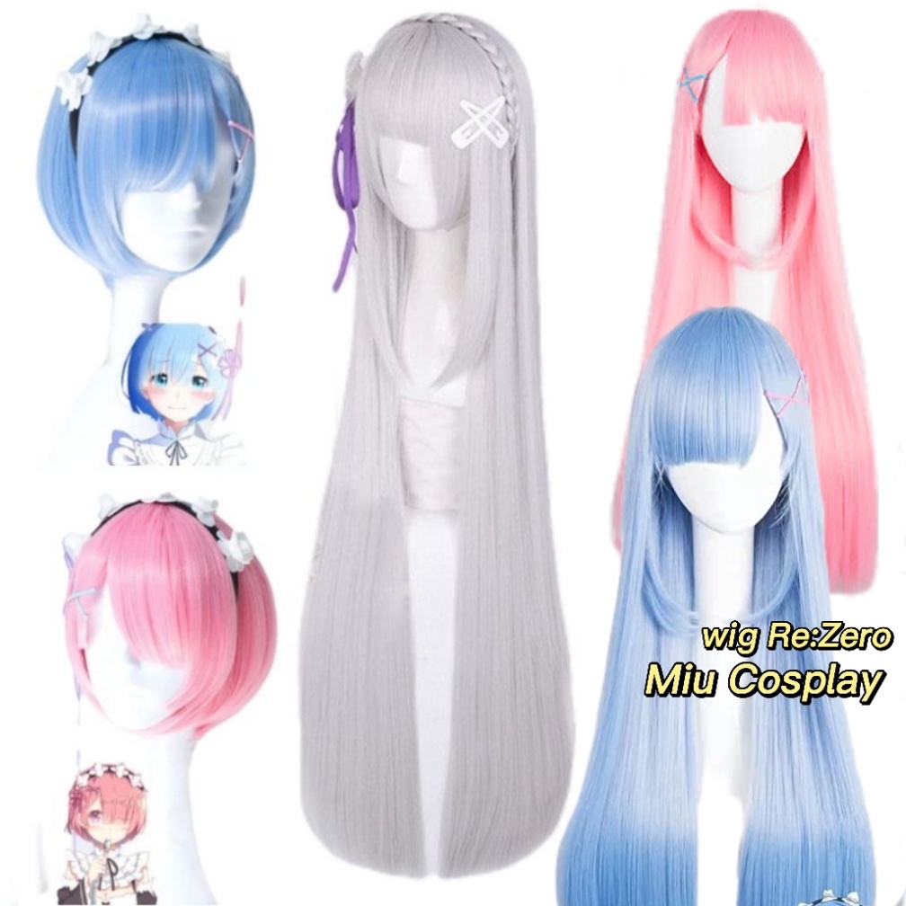 [มีจําหน่าย] Rem Wig/Emilioa/Ram/Rem คอสเพลย์วิกผม - Re: Zero (เด็กและแม่บ้าน) สีชมพู [Miu Cosplay 0