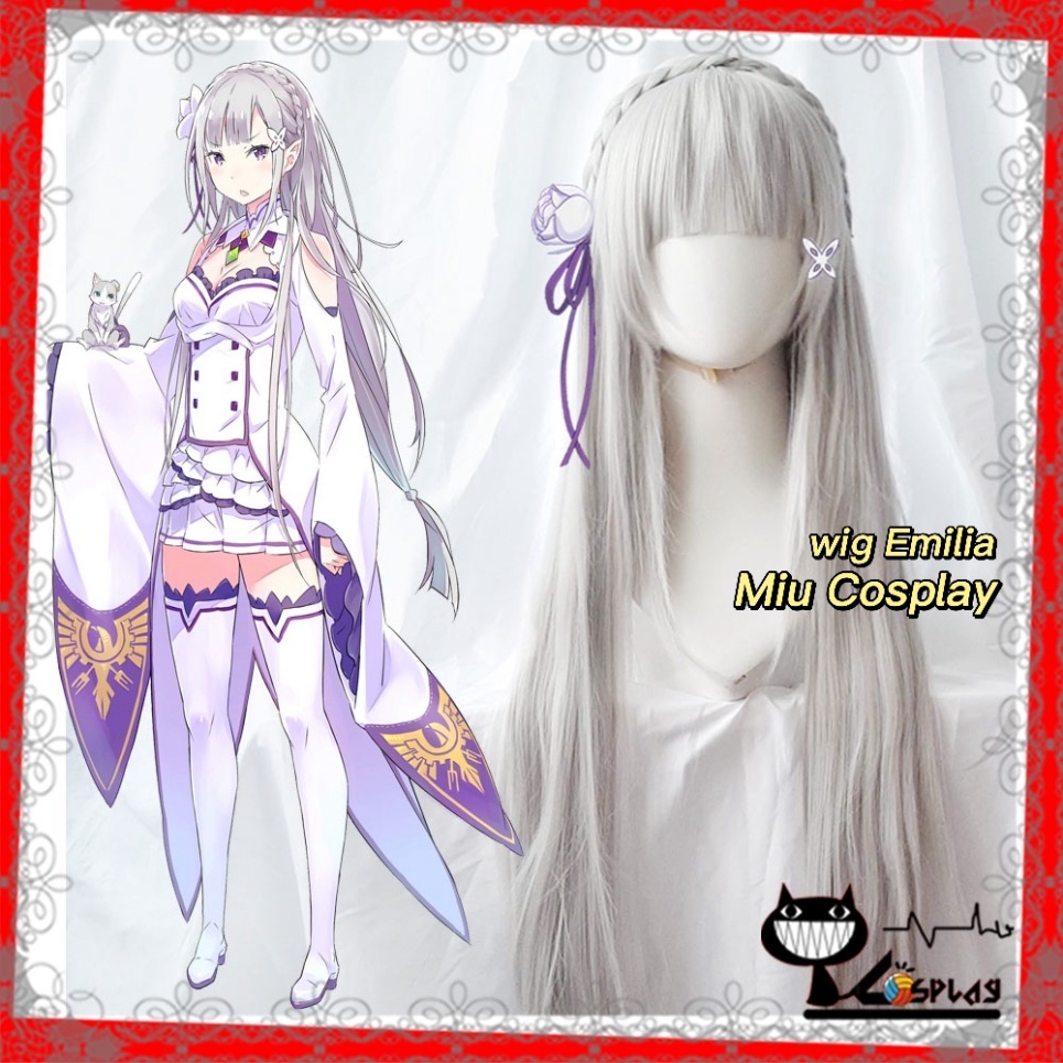 [มีจําหน่าย] Emilia - Re:Zero คอสเพลย์วิกผม/วิกผมและกิ๊บสีขาว [Miu Cosplay 03]