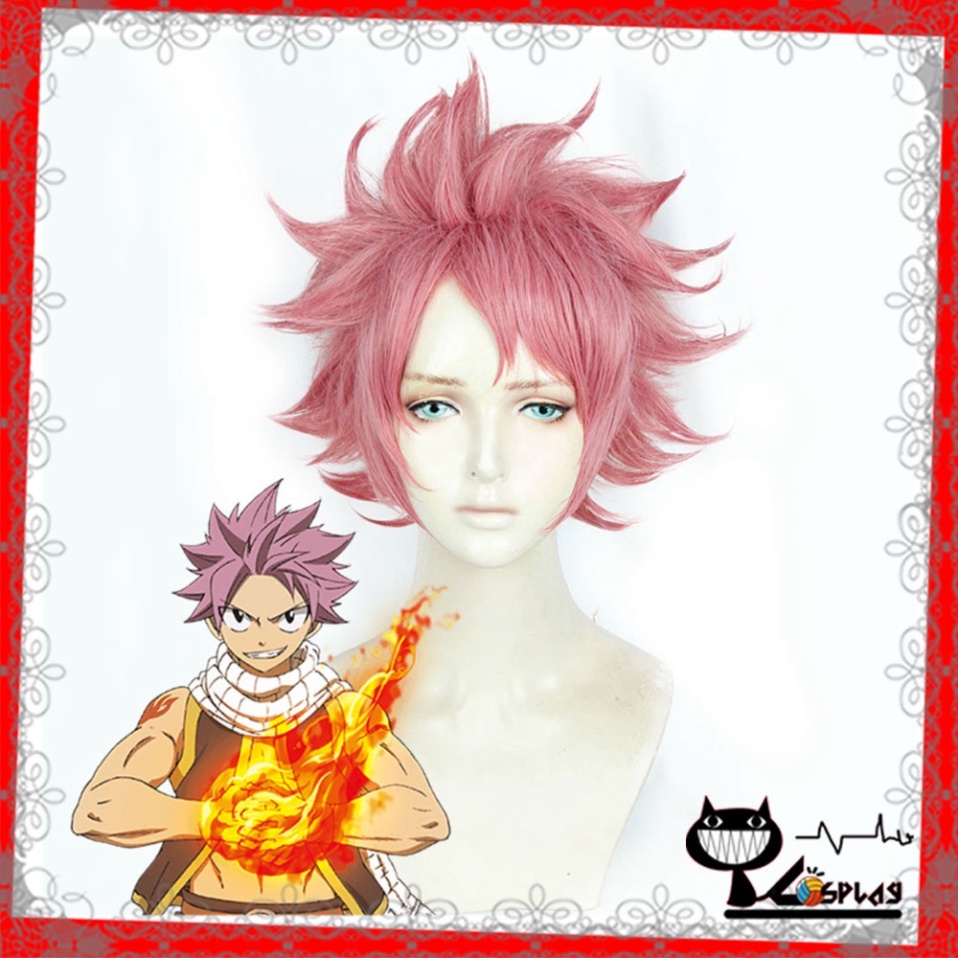 [มีจําหน่าย] Natsu Dragneel - วิกผมคอสเพลย์ Fairy Tail/วิกผม สีชมพูสโมคกี้ [Miu Cosplay 03]