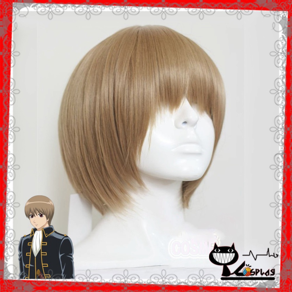 [มีจําหน่าย] Okita Sougo วิกผม/วิกผม สีน้ําตาลนม/สีน้ําตาลชา - Gintama (ชายพื้นฐานตรง) สีเหลือง [Miu