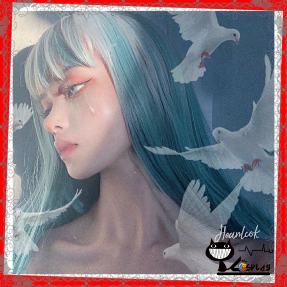 [มีจําหน่าย] วิกผม/เต็มหัว วิกผมวัยรุ่น/โลลิต้า/คอสเพลย์ ombre สีขาวผสมสีน้ําเงิน BHT062 angel [Miu 