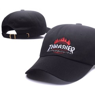 หมวกเบสบอลสไตล์ยุโรปและอเมริกา THRASHER Flame Hip Hop punk metal หมวกลิ้นเป็ดสไตล์อเมริกัน