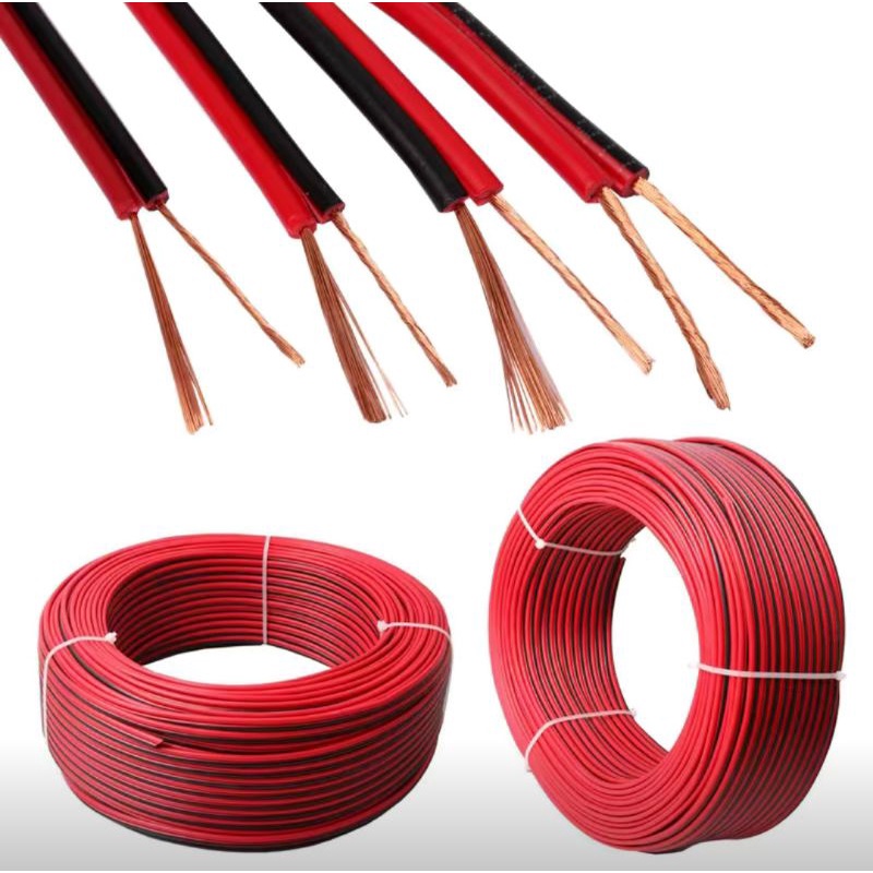 สายไฟคู่สีแดงและสีดํา 26awg,24awg,22awg-ม้วนทองแดงบริสุทธิ์ 100m