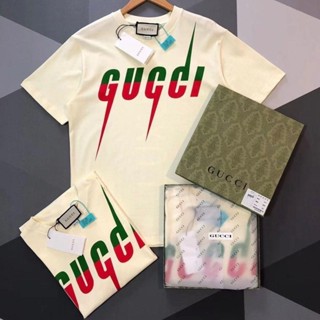 Gucci 23 เสื้อยืดแขนสั้น ทรงหลวม ขนาดใหญ่ เข้ากับทุกการแต่งกาย แฟชั่นฤดูใบไม้ผลิ และฤดูร้อน สําหรับผู้ชาย และผู้หญิง