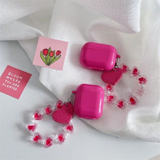 เคสโทรศัพท์มือถือ ยางนิ่ม ป้องกัน ลายหัวใจ สีแคนดี้โรสแดง พร้อมสายโซ่คล้อง สําหรับ Baseus W3 W04pro W03