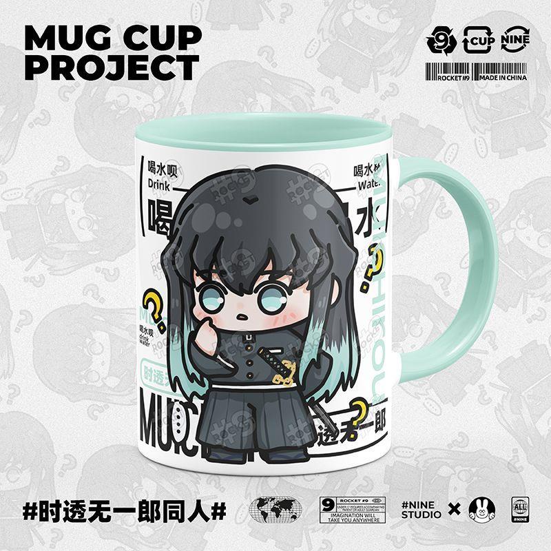 ถ้วยน้ําเซรามิก Demon Slayer Tokito Muichiro Design, รวมฝาปิดและช้อน Demon Slayer Tokito Muichiro De