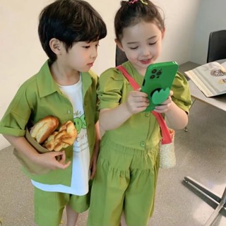 ∋✠℗ชุดเสื้อสูท ลายผลไม้ สีเขียว แฟชั่นฤดูร้อน สําหรับเด็กผู้ชาย และผู้หญิง 2023
