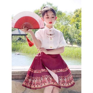 ** Hanfu * ชุดเสื้อแขนสั้น กระโปรงม้า แบบบาง สไตล์จีนโบราณ แฟชั่นฤดูร้อน สําหรับเด็กผู้หญิง