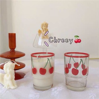 [พร้อมส่ง] แก้วน้ํา พิมพ์ลายเชอร์รี่น่ารัก สไตล์ฝรั่งเศสเรโทร สําหรับใส่นม น้ําผลไม้ อาหารเช้า