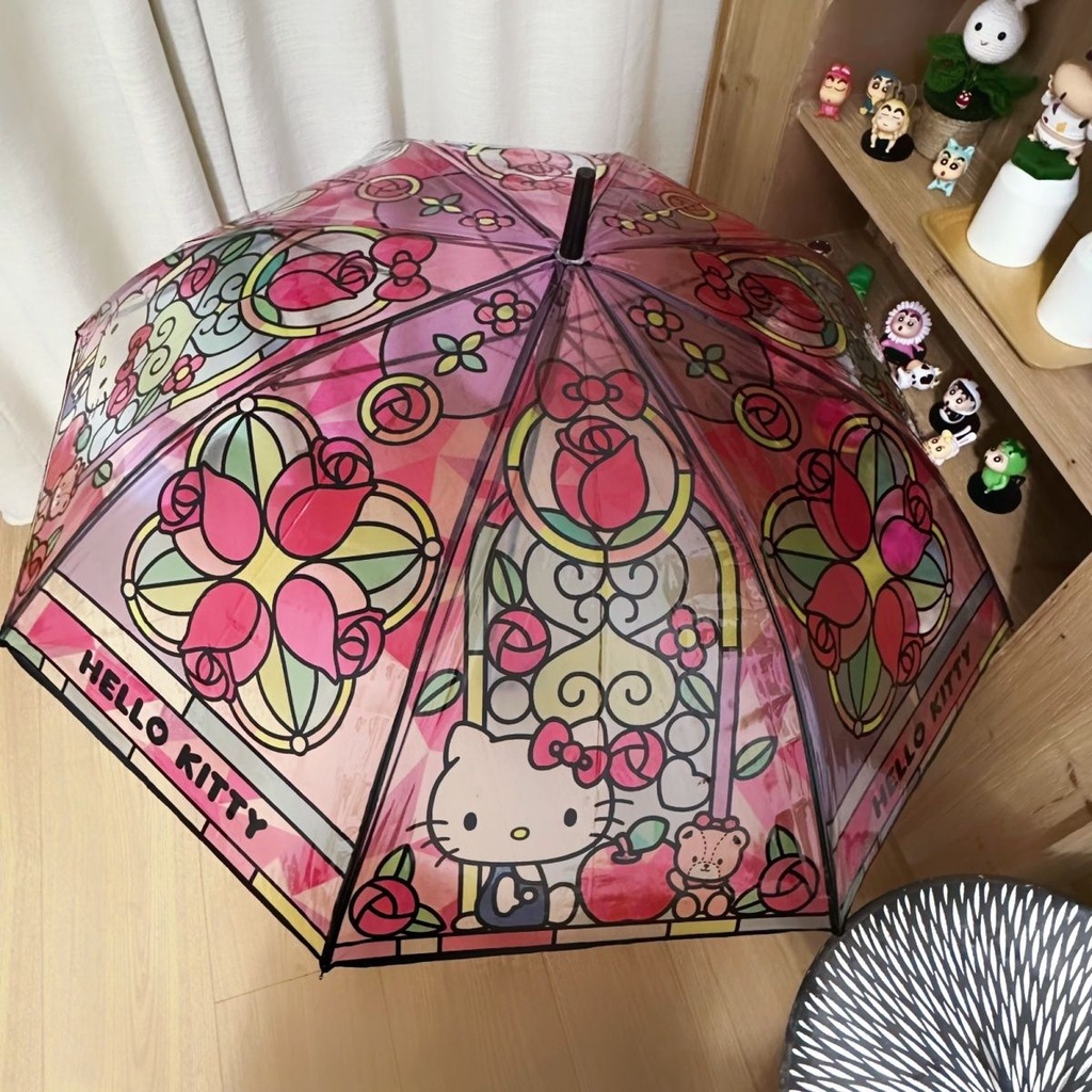 [พร้อมส่ง] Sanrio ร่มกันแดด ด้ามจับยาว ลายดอกกุหลาบคิตตี้น่ารัก สําหรับนักเรียน เดินทาง กลางแจ้ง