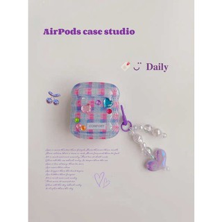 เคสหูฟังบลูทูธไร้สาย ลายสก๊อต สีม่วง สีชมพู สไตล์เรโทร สําหรับ Airpods Pro2 3