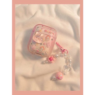 เคสหูฟังบลูทูธไร้สาย แบบใส ลายกระต่าย สามมิติ สีชมพู สําหรับ Airpods 2 3