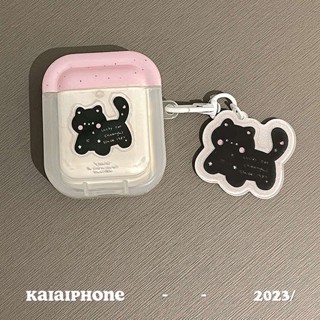 Kaia เคสหูฟังบลูทูธไร้สาย ซิลิโคนนิ่ม ลายแมวน่ารัก สีดํา สําหรับ AirPods 2 3 3rd Generation