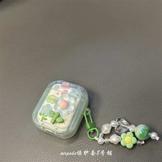 เคสหูฟังบลูทูธไร้สาย เจลลี่ ลายดอกไม้ สีเขียว สําหรับ Apple airpods รุ่น Pro 1 2 3