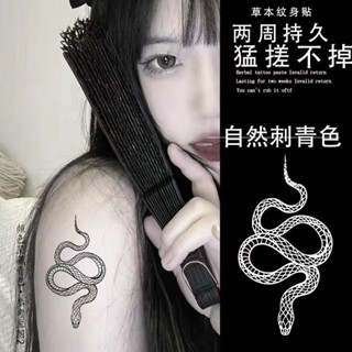 Sa Tattoo Dark Series ins Wind Crazy Drag Cool Viper Silver Ring Snake Herbal Juice Tattoo Sticker กันน้ําเหมือนจริงสักสีสติกเกอร์