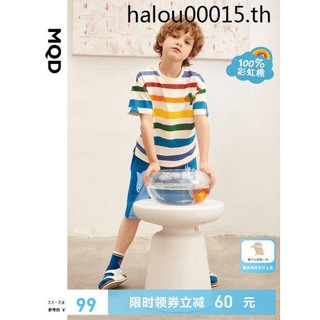 [Designer Series] MQD เสื้อยืดแขนสั้น ลายทาง สีรุ้ง แฟชั่นฤดูร้อน สําหรับแม่ และเด็กผู้ชาย และเด็กผู้หญิง