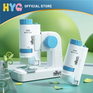 Hyg ชุดกล้องจุลทรรศน์ ขยาย 200 เท่า แบบพกพา พร้อมฐาน ของเล่นวิทยาศาสตร์ สําหรับเด็ก 6-12 ปี