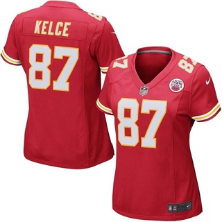 เสื้อกีฬารักบี้ แขนสั้น ทรงหลวม ขนาดใหญ่ ลาย NFL Kansas City Chief Chiefs Rugby Jersey No. สไตล์ยุโรป และอเมริกา แนวสตรีทแดนซ์ เสื้อกีฬาแขนสั้น ลายทีม Travis Kelce 87 สําหรับผู้หญิง