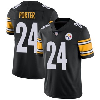 เสื้อกีฬารักบี้ แขนสั้น ทรงหลวม ลายทีมเต้นรํา Pittsburgh Steelers Rugby No. สไตล์ยุโรป และอเมริกา พลัสไซซ์ เสื้อกีฬาแขนสั้น ลายทีม Joey Porter Jr Jersey 24