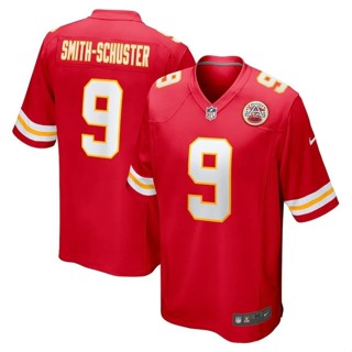 เสื้อกีฬารักบี้ แขนสั้น ทรงหลวม ขนาดใหญ่ ลาย NFL Kansas Chiefs Rugby Jersey No. เสื้อกีฬาแขนสั้น ลายทีม JuJu Smith-Schuste 9 ชุดเยือน สําหรับผู้ชาย