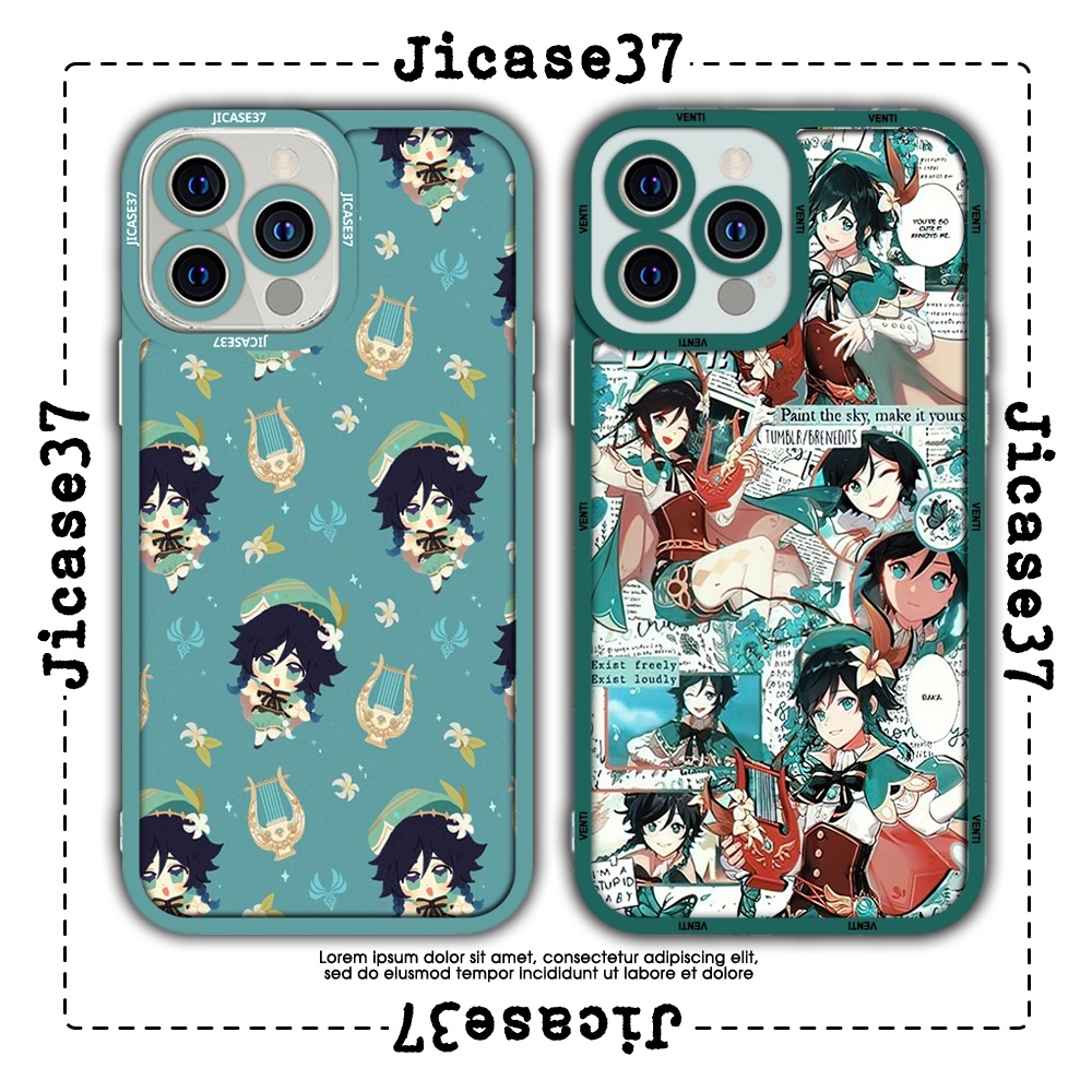JM CASE Genshin Impact ขอบสี่เหลี่ยม iphone CASE Venti ตัวละครเกม 6/6pl/6s/6spl/7/7pl/8/8pl/x/xs/11/