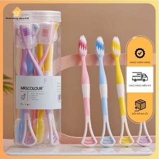 Hộp 8 Bàn Chải Đánh Răng 2in1 Có Đầu Cạo Lưỡi Silicon Cao Cấp