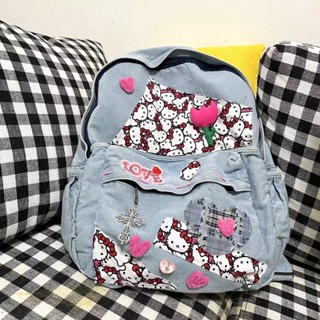 กระเป๋าเป้สะพายหลัง ผ้ายีน ลาย hello kitty แบบดั้งเดิม อเนกประสงค์