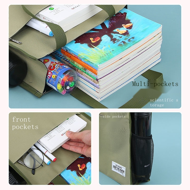พร้อมส่ง!กระเป๋าผ้าใบ มีซิป กันน้ํา จุของได้เยอะ ขนาด A4 แบบพกพา สําหรับใส่แก้วน้ํา