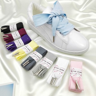 [Primary Color] เชือกผูกรองเท้า ผ้าฝ้ายแท้ กว้าง 3 ซม. ลายก้างปลา สีดํา ขาว ชมพู โบว์ใหญ่ สีขาว สําหรับ puma Harina
