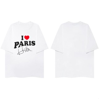 เสื้อยืดแขนสั้นลําลอง ผ้าฝ้ายแท้ พิมพ์ลายตัวอักษร I PARIS Niche Street ทรงหลวม แฟชั่นฤดูร้อน สไตล์อเมริกัน สําหรับผู้ชาย และผู้หญิง