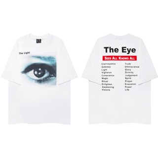 เสื้อยืดแขนสั้นลําลอง ผ้าฝ้ายแท้ ทรงหลวม พิมพ์ลายตัวอักษร Saint Michael Eye สไตล์สตรีท อเมริกัน สําหรับผู้ชาย และผู้หญิง