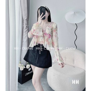 𝗩𝗶𝗱𝗲𝗼 𝗔̉𝗻𝗵 𝗧𝗵𝗮̣̂𝘁 ✔  Áo hoa nhí voan tơ nữ cổ tim viền bèo tay loe dài dáng ôm body tiểu thư bánh bè