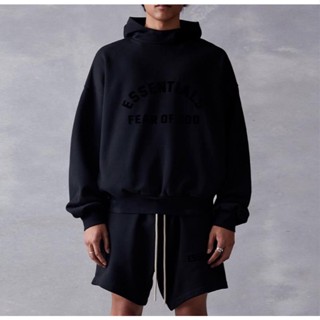 ใหม่ เสื้อกันหนาวลําลอง มีฮู้ด ลาย Fear of God EssentialsSS23 สีดํา