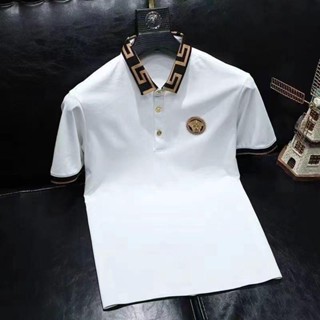 Versace เสื้อโปโลแขนสั้น คอปก พิมพ์ลายหัวแจ็คคาร์ด เข้ารูป แฟชั่นฤดูร้อน สําหรับผู้ชาย 2023