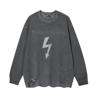 เสื้อยืดแขนยาว พิมพ์ลาย Marilyn Manson Marilyn Manson Lightning สไตล์วินเทจ แฟชั่นเรโทร