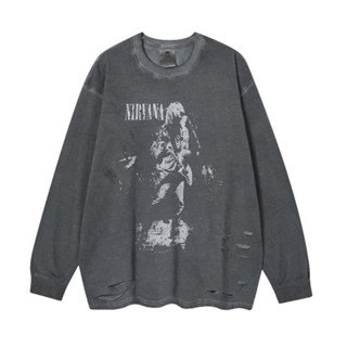 ใหม่ เสื้อยืด ผ้าฝ้ายแท้ พิมพ์ลาย High Street Nirvana Band Kurt Donald Cobain สไตล์อเมริกันเรโทร