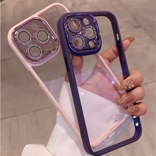 【เลนส์กลิตเตอร์ / เคสแข็ง อะคริลิคใส / สีชมพู】เข้ากันได้กับ iPhone 14 pro max 13 pro max 12 pro max 11 pro max เคส