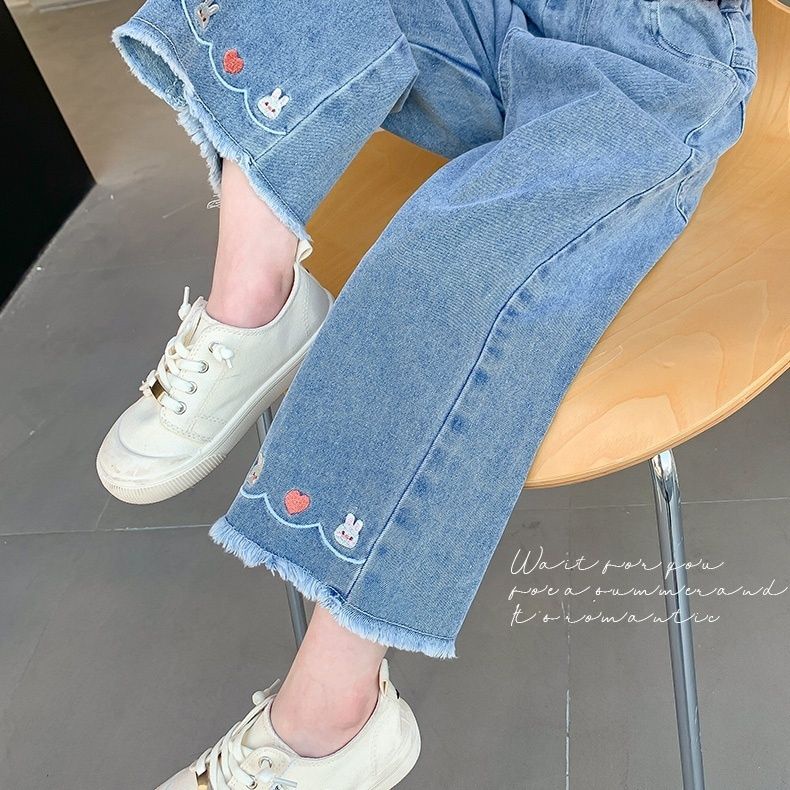 Xinxin~ กางเกงยีน ความยาวข้อเท้า แฟชั่นฤดูร้อน สําหรับเด็กผู้หญิง 2023