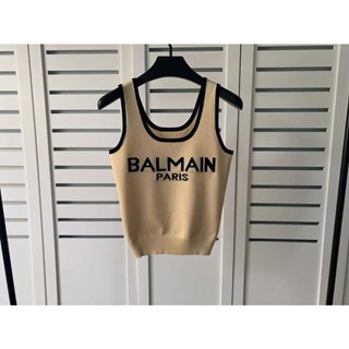 Balmain  เสื้อยืดแขนกุด ผ้าถัก พิมพ์ลายตัวอักษร แฟชั่นฤดูใบไม้ผลิ และฤดูร้อน และฤดูใบไม้ร่วง สําหรับผู้หญิง