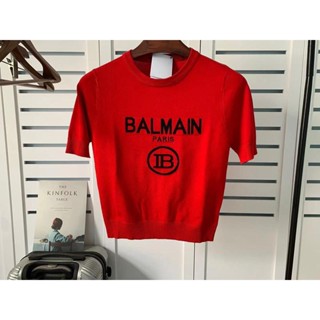 Balmain  เสื้อยืด ผ้าฝ้ายถัก แบบสวมหัว พิมพ์ลายตัวอักษร ทรงหลวม สไตล์คู่รัก เหมาะกับฤดูใบไม้ผลิ และฤดูร้อน