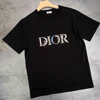 Dior เสื้อแขนสั้นลําลอง คอกลม ผ้าฝ้าย พิมพ์ลาย แฟชั่นฤดูใบไม้ผลิ และฤดูใบไม้ร่วง สําหรับผู้ชาย และผู้หญิง