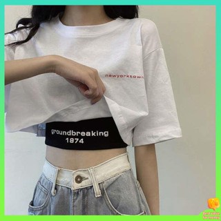 เสื้อครอปแขนยาว เสื้อครอปแขนยาวไหมพรม ฤดูร้อน2023ใหม่แฟชั่นสาวฮอตใส่เสื้อดีไซน์ใหม่เสื้อยืดแขนสั้นสีขาวโชว์สะดือเสื้อผู้หญิง