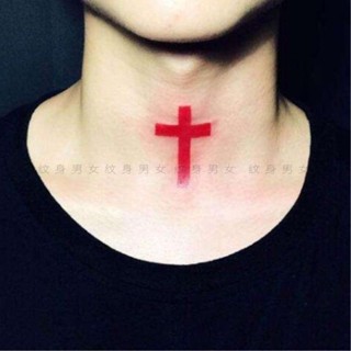 สติกเกอร์รอยสัก Sa Tattoo Influencer Dark Neck Red Cross 6 ชิ้นต่อชิ้น