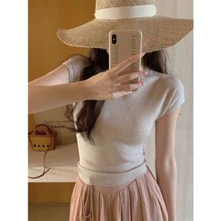                ☀เสื้อยืดแขนสั้น ผ้าเรยอนถัก แบบเข้ารูป แบบสวมหัว แฟชั่นฤดูร้อน สําหรับผู้หญิง☼