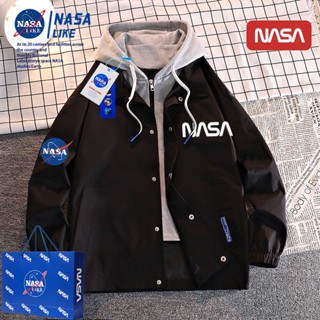 เสื้อแจ็กเก็ตลําลอง มีฮู้ด ทรงหลวม ลายโลโก้ Nasa เหมาะกับฤดูใบไม้ผลิ และฤดูใบไม้ร่วง สําหรับผู้ชาย และผู้หญิง 8.2