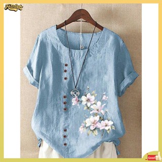 เสื้อคนอ้วนผู้หญิงไซส์ใหญ่ เสื้อสาวอวบแฟชั่น รั่ว ~ สินค้าหางชื่อใหญ่ตัดโลโก้ Yu single ผู้หญิงไซส์ใหญ่ผ้าป่าพิมพ์ลายเสื้อยืดแขนสั้นผ้าฝ้ายลินินทรงหลวม